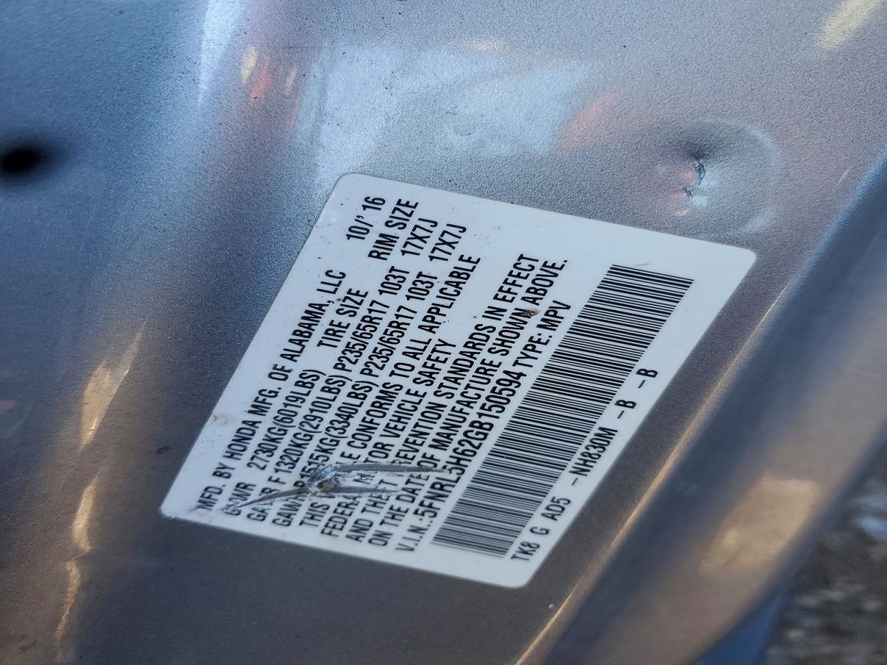 2016 HONDA ODYSSEY EXL photo 25