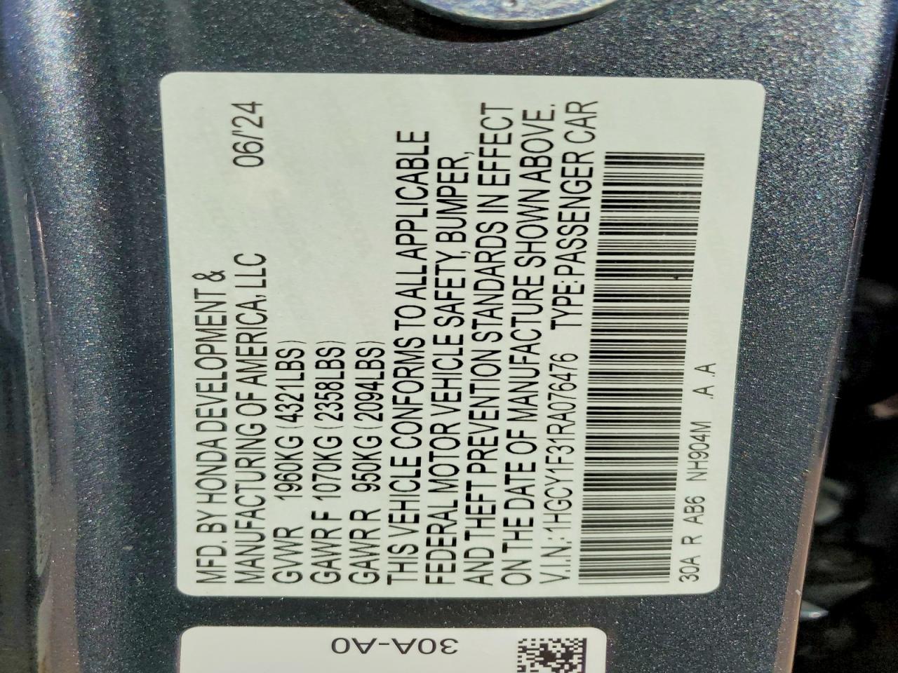 2024 HONDA ACCORD EX photo 23