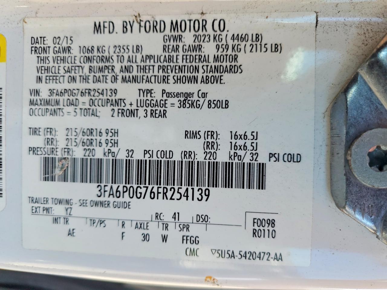 2015 FORD FUSION S photo 12