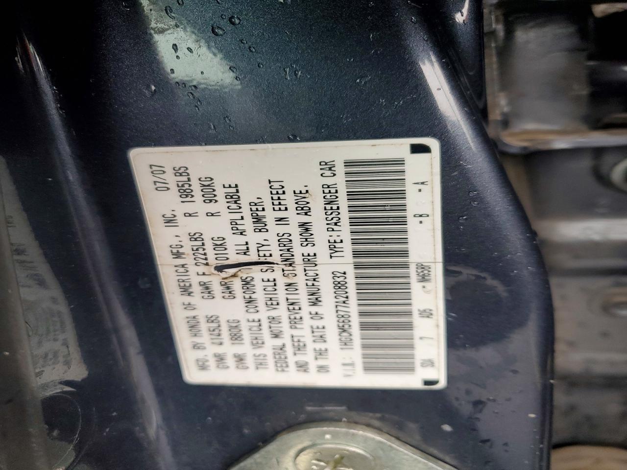 2007 HONDA ACCORD EX photo 23