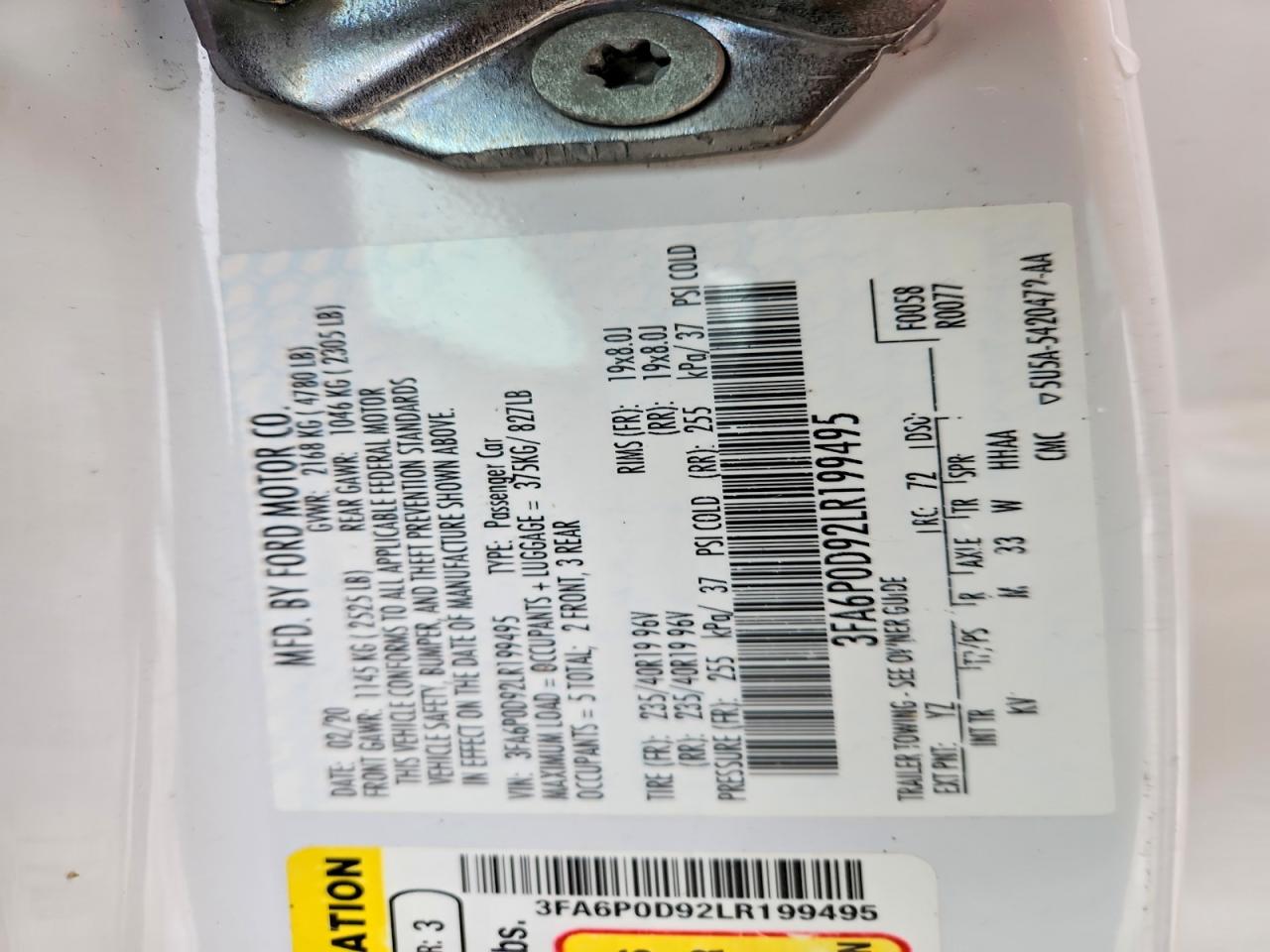 2020 FORD FUSION TITANIUM photo 12