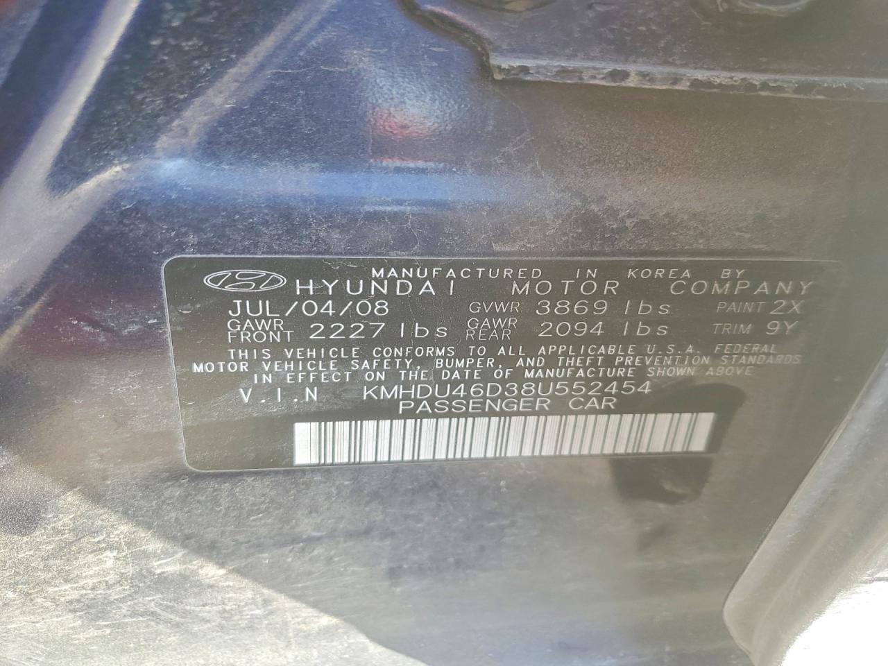 2008 HYUNDAI ELANTRA GLS photo 12