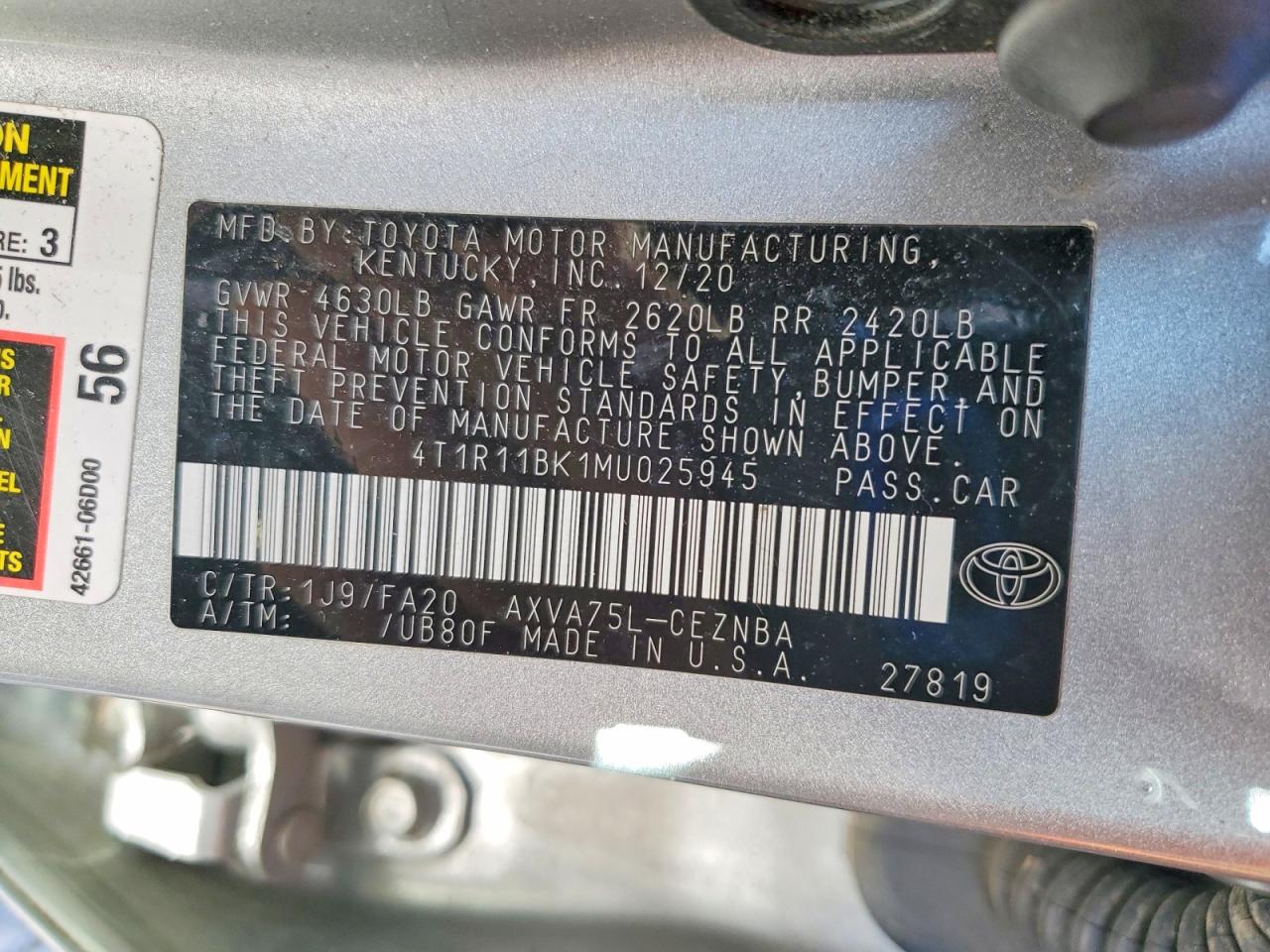 2021 TOYOTA CAMRY LE photo 23