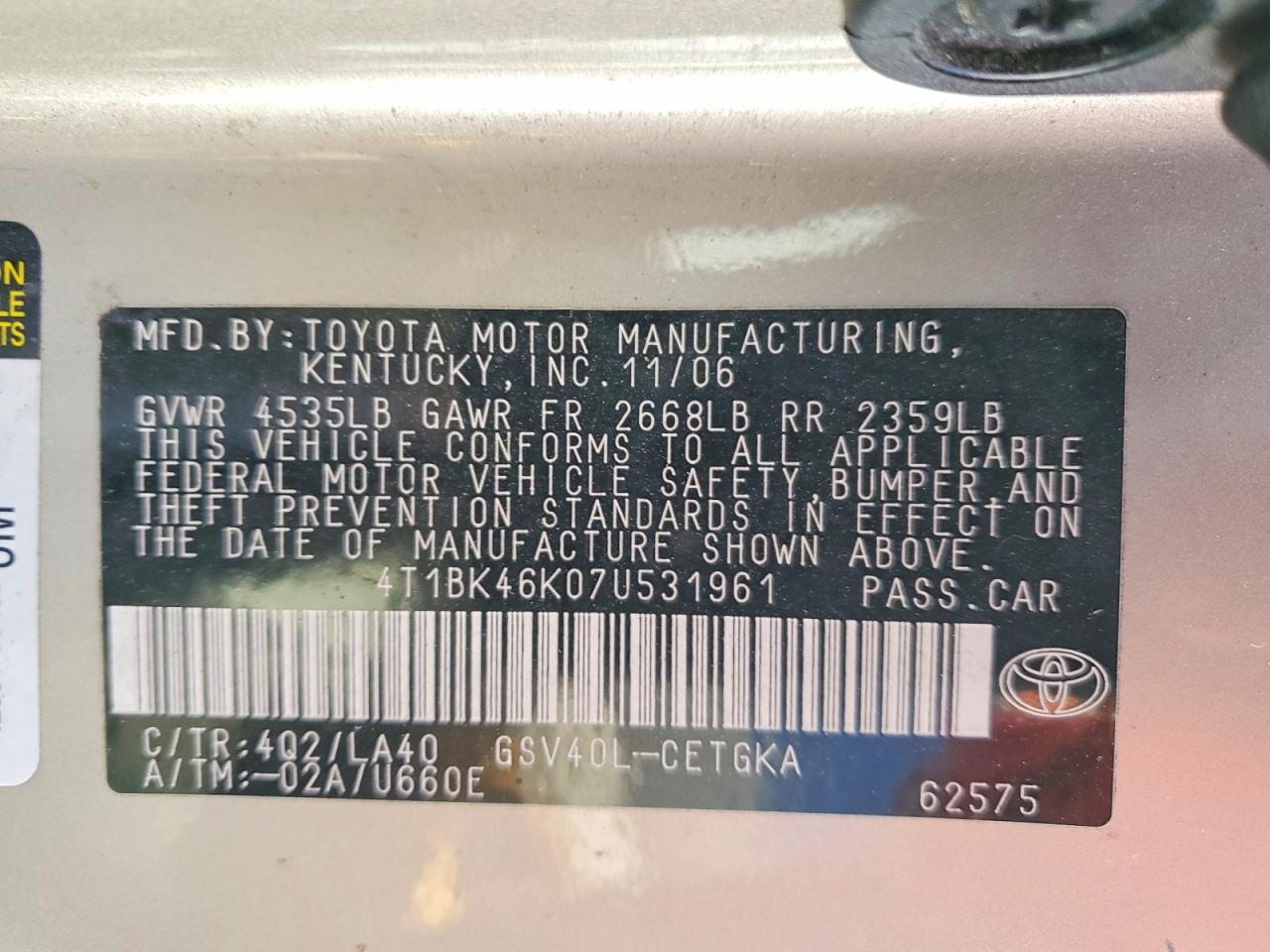 2007 TOYOTA CAMRY XLE V6 photo 13