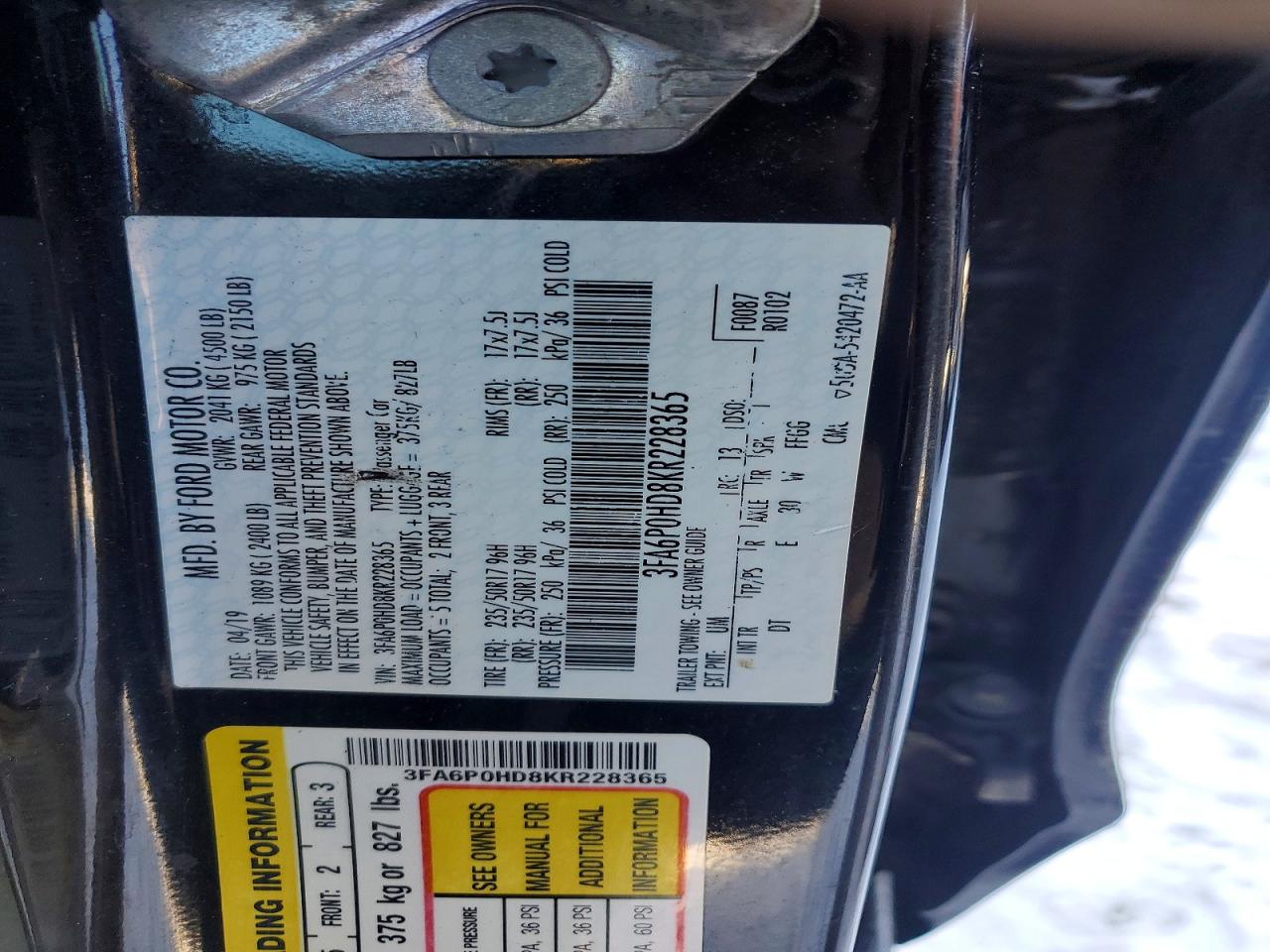 2019 FORD FUSION SE photo 12