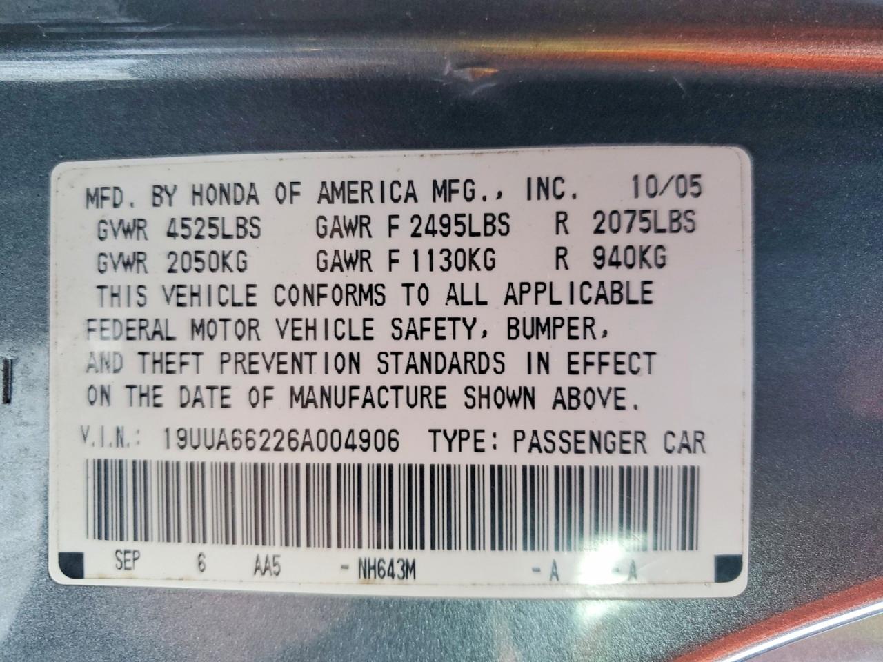 2006 ACURA 3.2TL photo 12