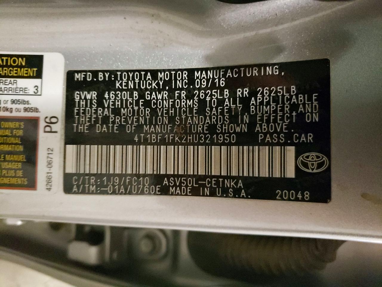 2017 TOYOTA CAMRY LE photo 13