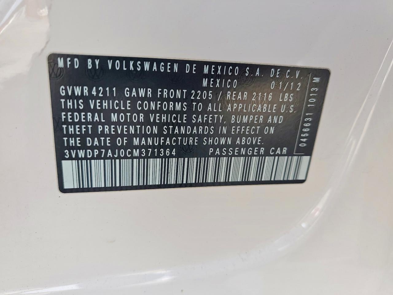 2012 VOLKSWAGEN JETTA SE photo 12