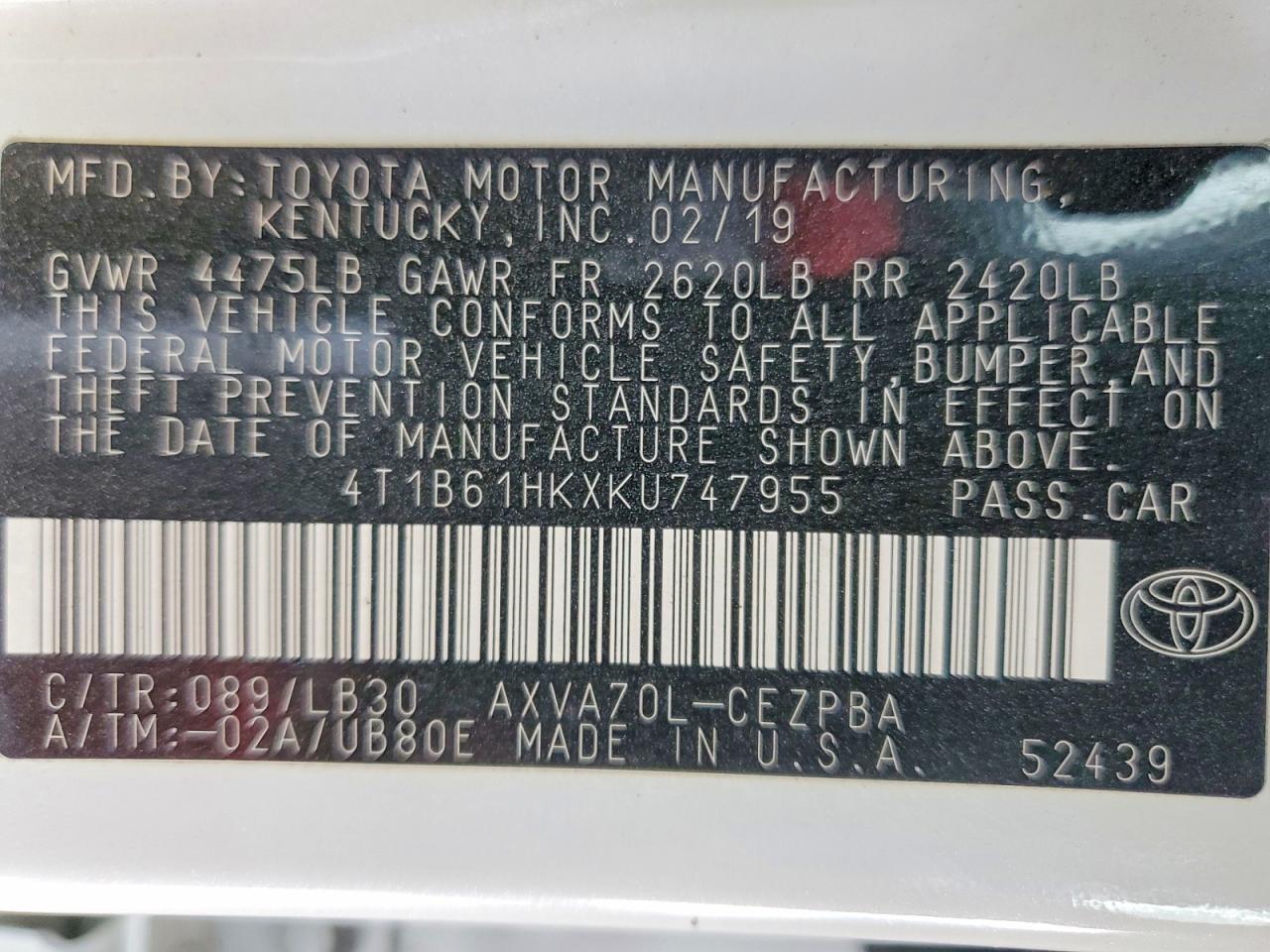 2019 TOYOTA CAMRY XSE photo 13