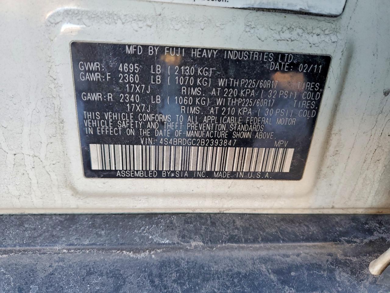 2011 SUBARU OUTBACK 3.6R PREMIUM photo 37