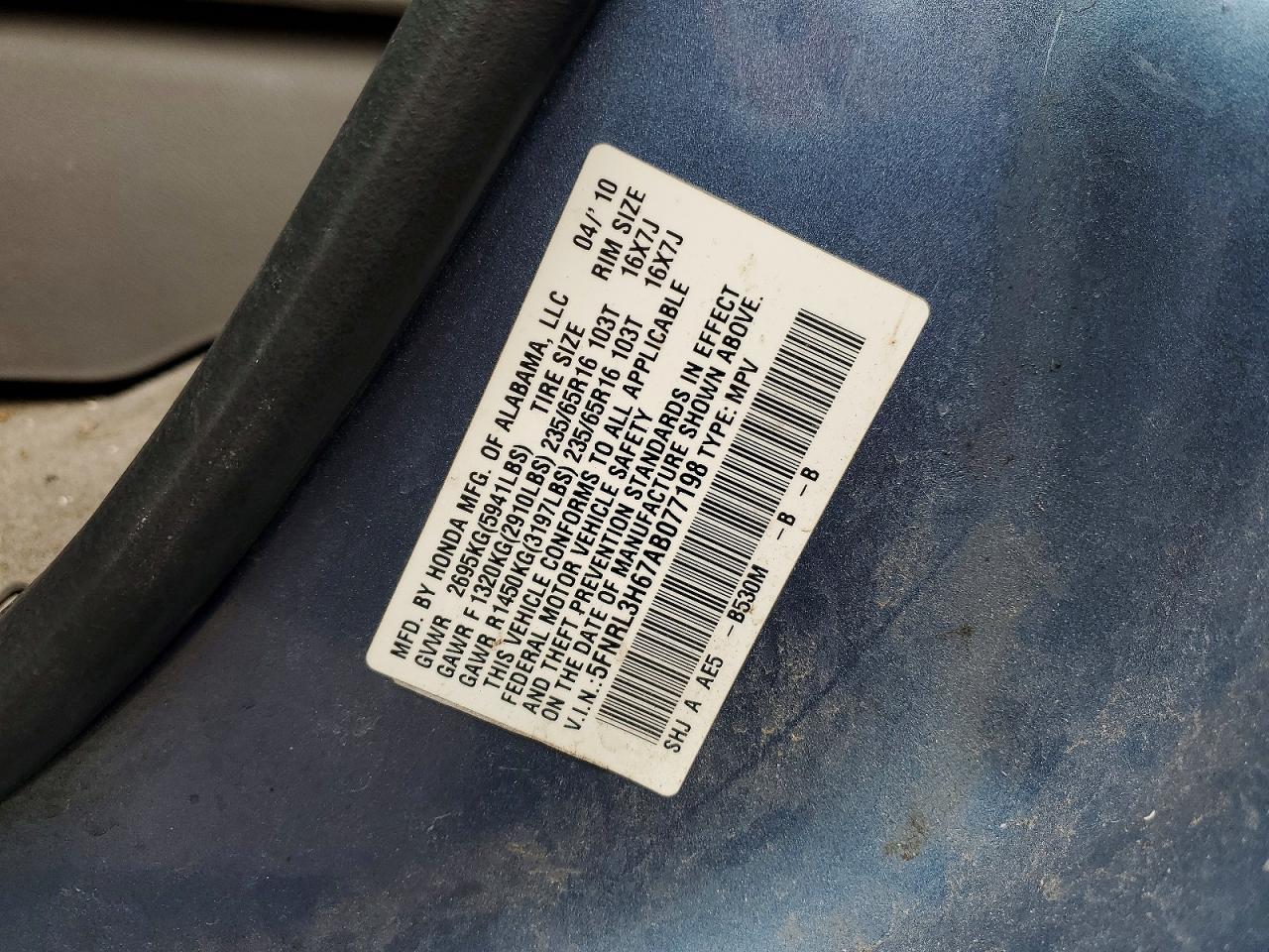 2010 HONDA ODYSSEY EXL photo 34
