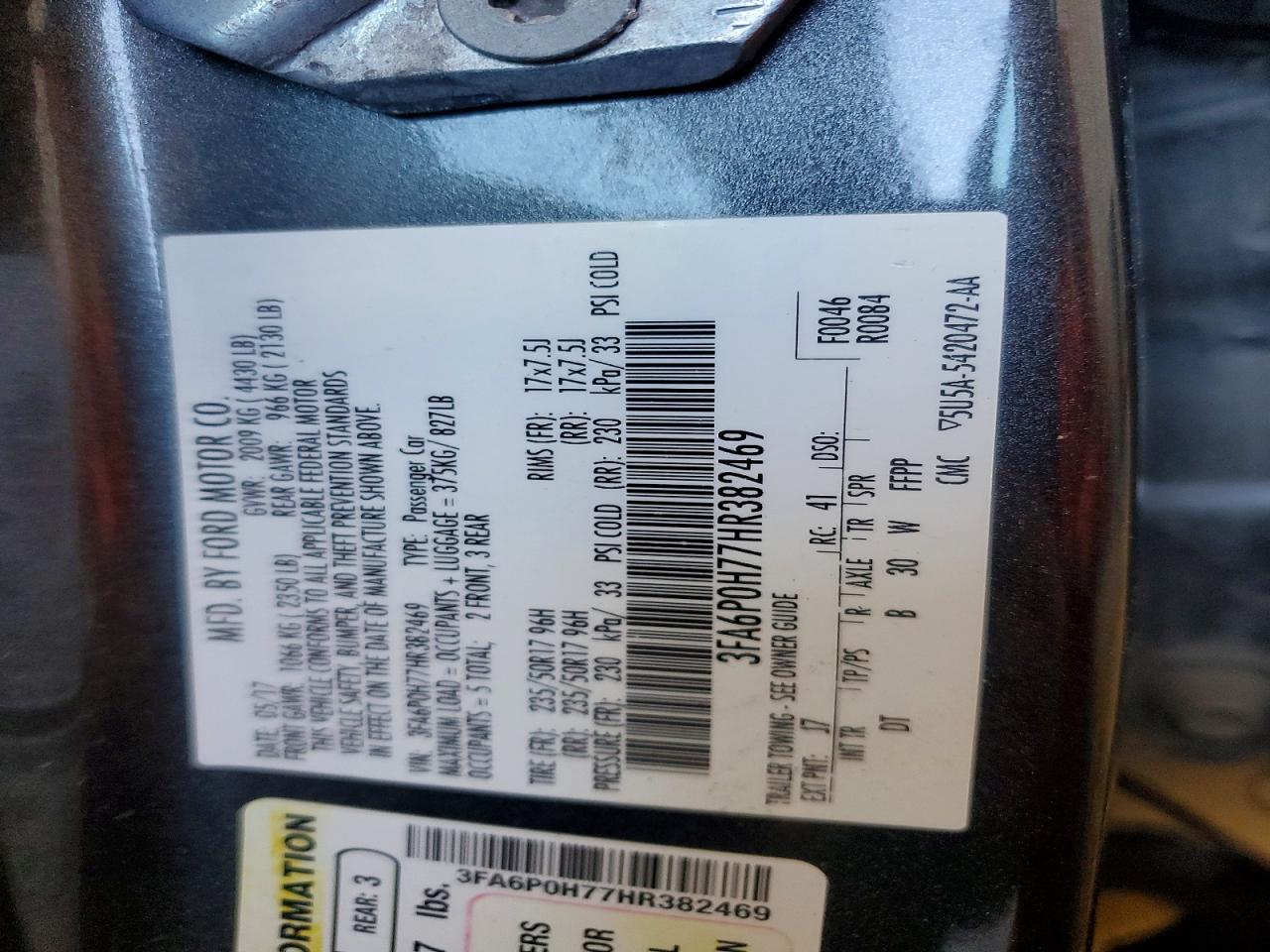2017 FORD FUSION SE photo 12