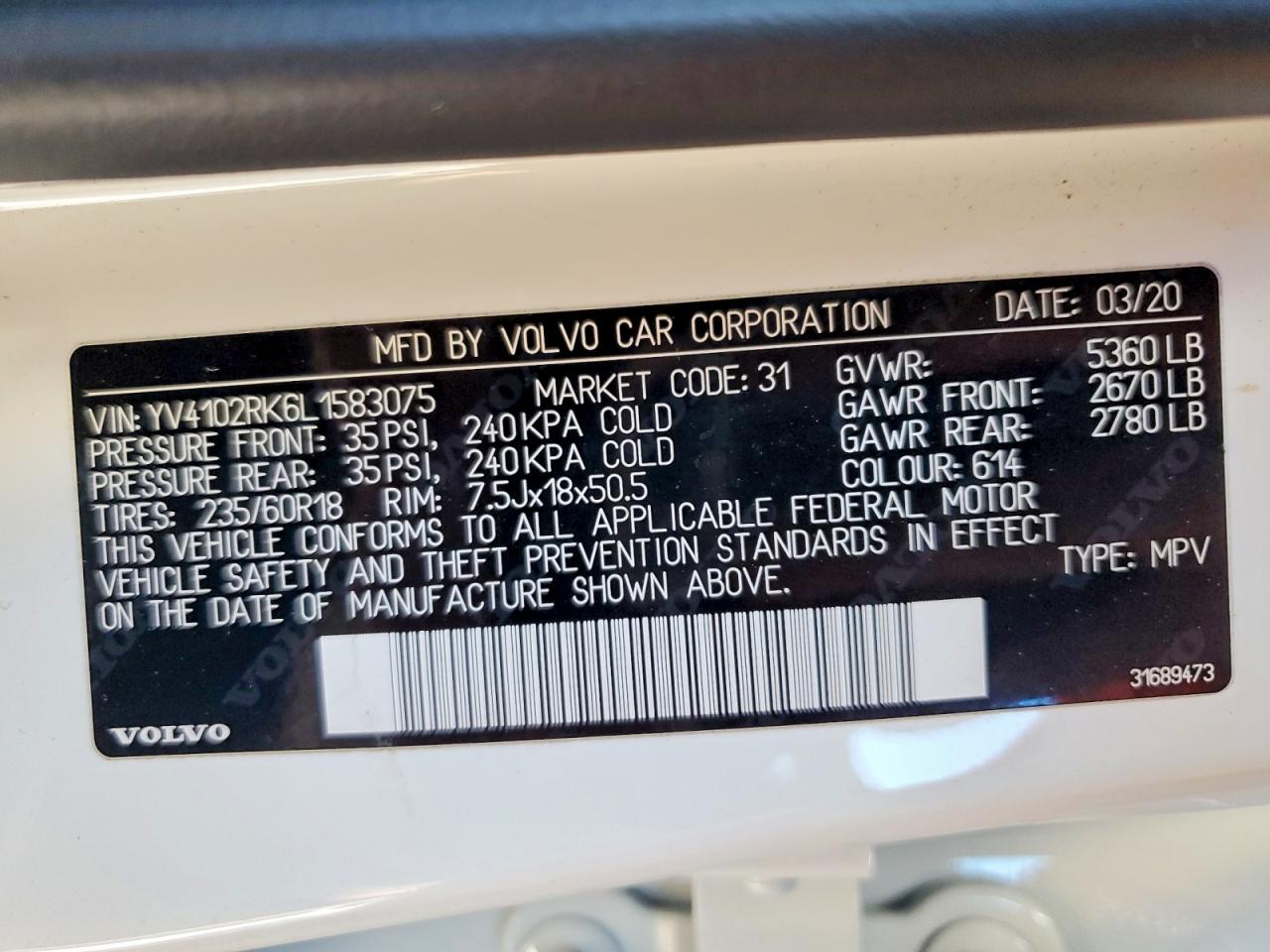 2020 VOLVO XC60 T5 MOMENTUM photo 14