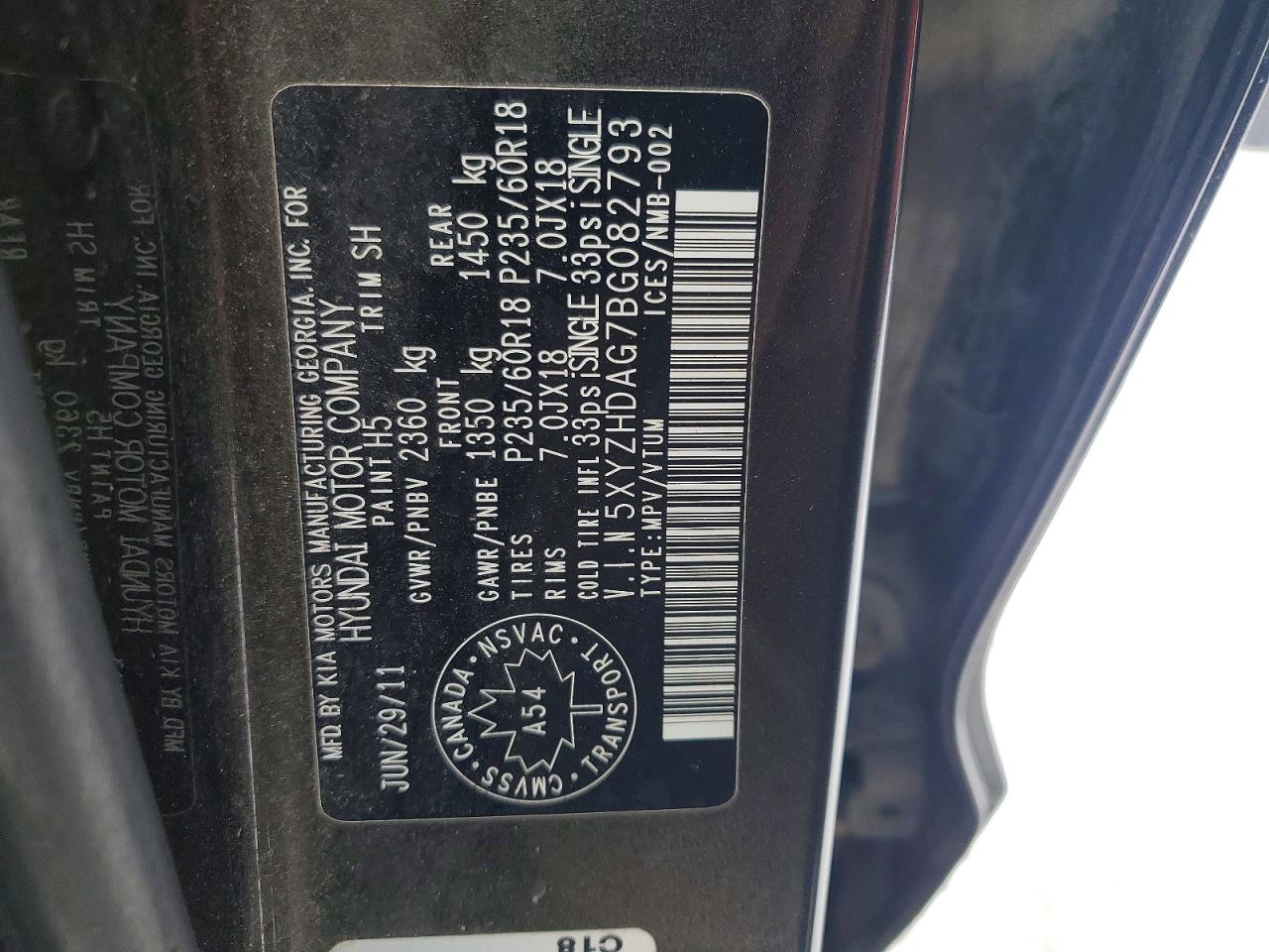 2011 HYUNDAI SANTA FE SE photo 13