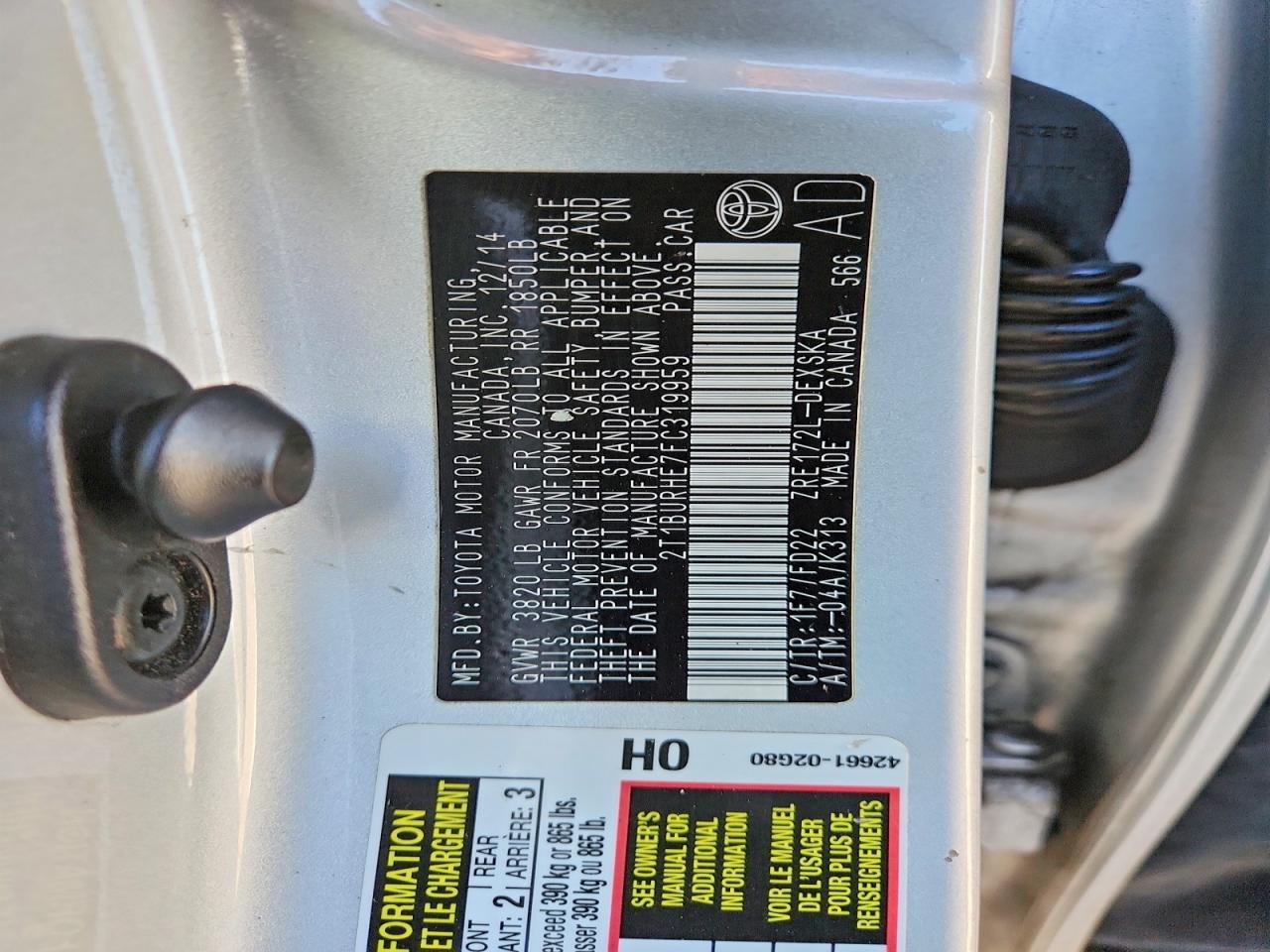 2015 TOYOTA COROLLA S PLUS photo 25