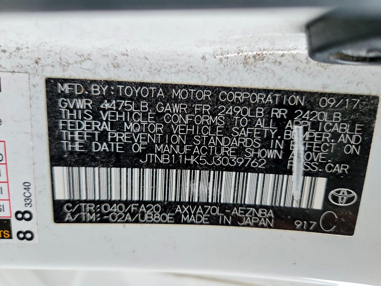 2018 TOYOTA CAMRY L photo 12