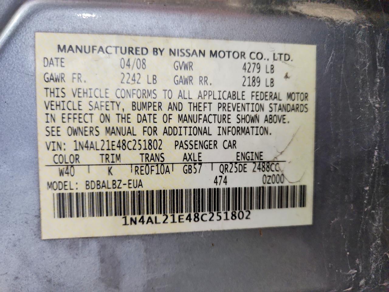 2008 NISSAN ALTIMA 2.5 photo 12