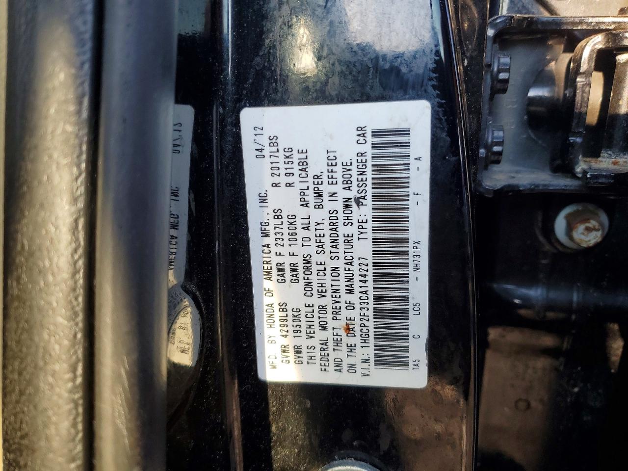 2012 HONDA ACCORD LX photo 23