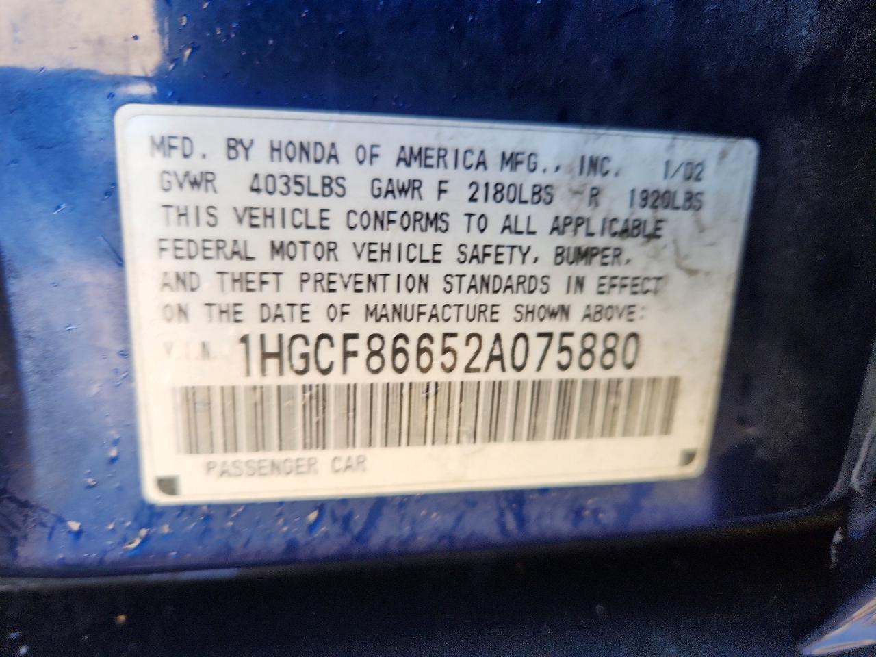 2002 HONDA ACCORD VALUE photo 23