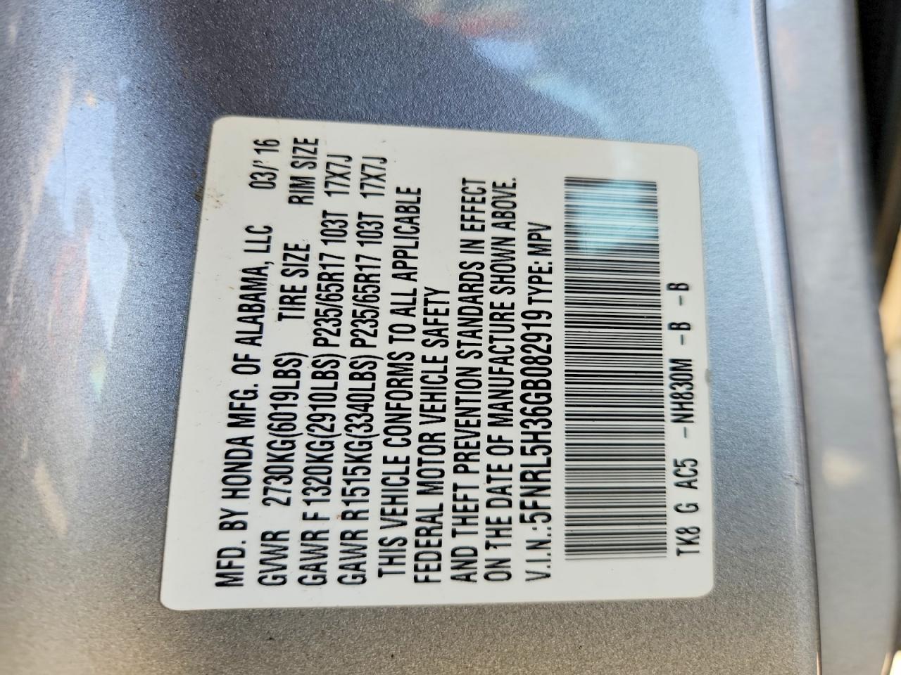2016 HONDA ODYSSEY SE photo 13