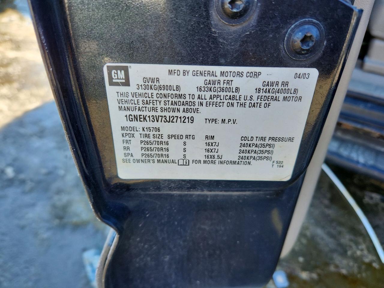 2003 CHEVROLET TAHOE K1500 photo 13