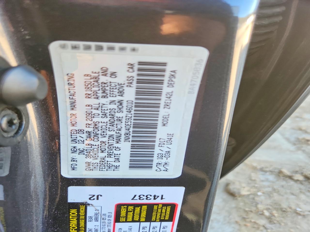 2009 TOYOTA COROLLA BASE photo 12