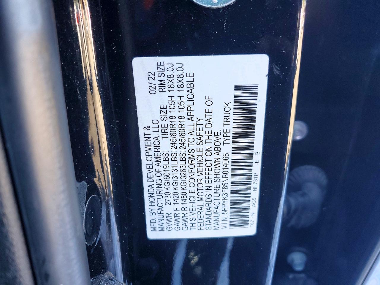 2022 HONDA RIDGELINE BLACK EDITION photo 23