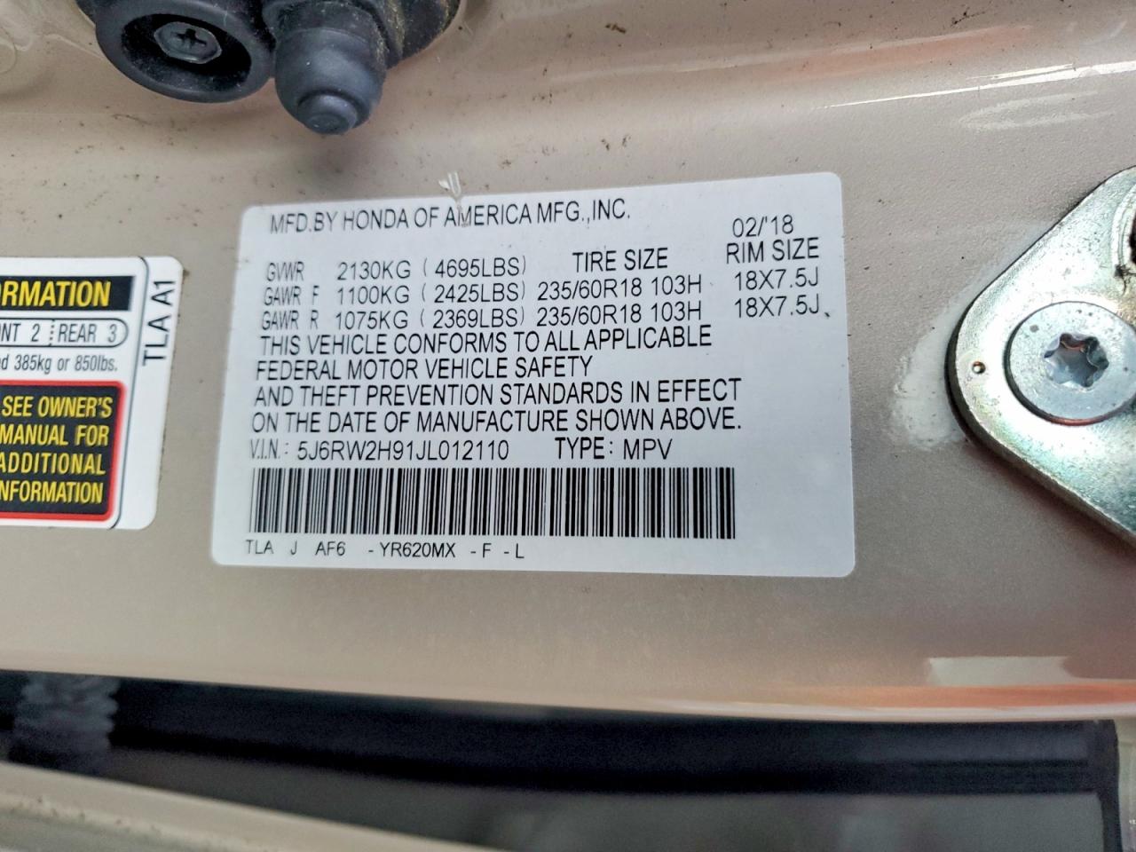 2018 HONDA CR-V TOURING photo 27