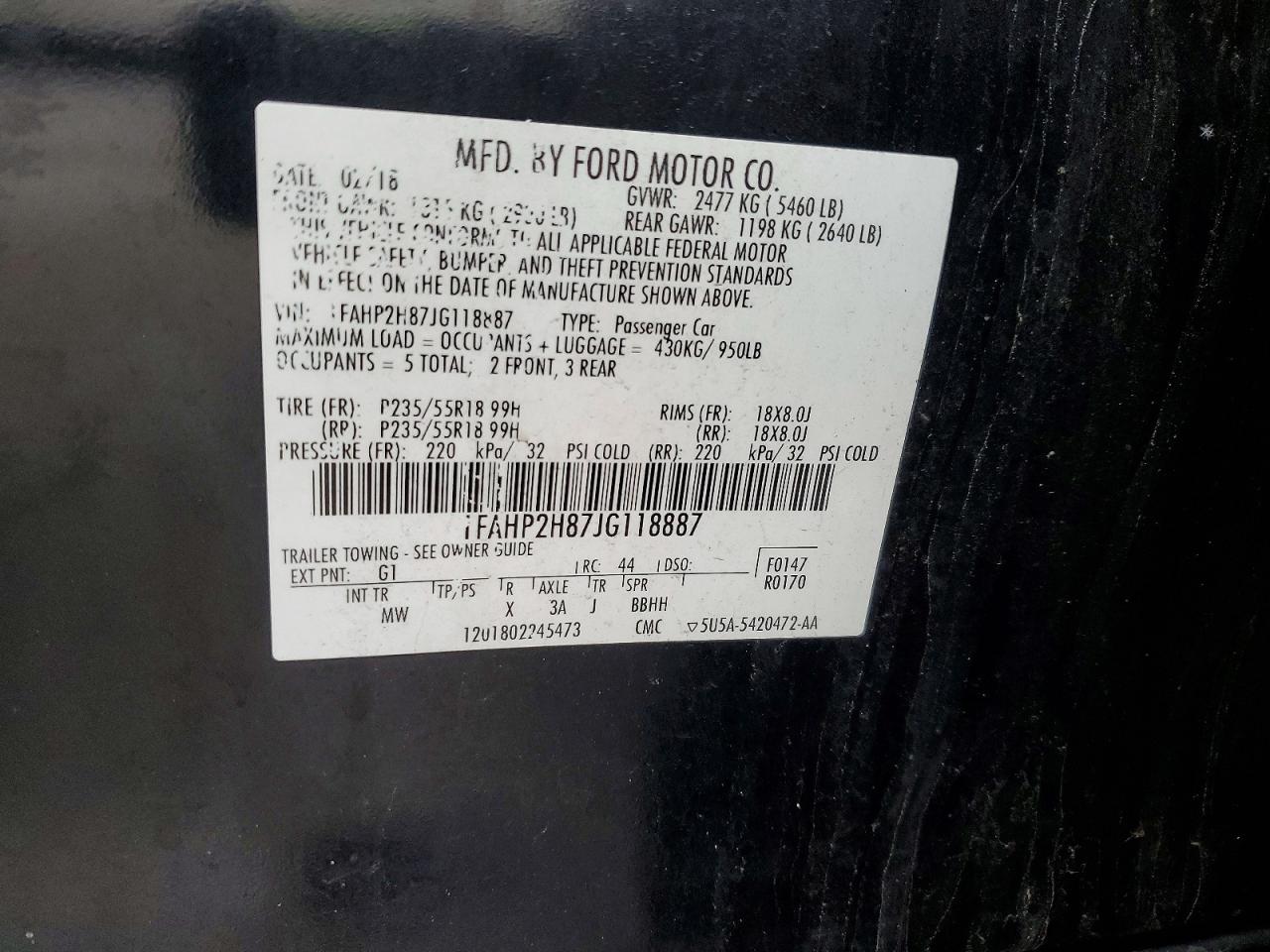 2018 FORD TAURUS SEL photo 37