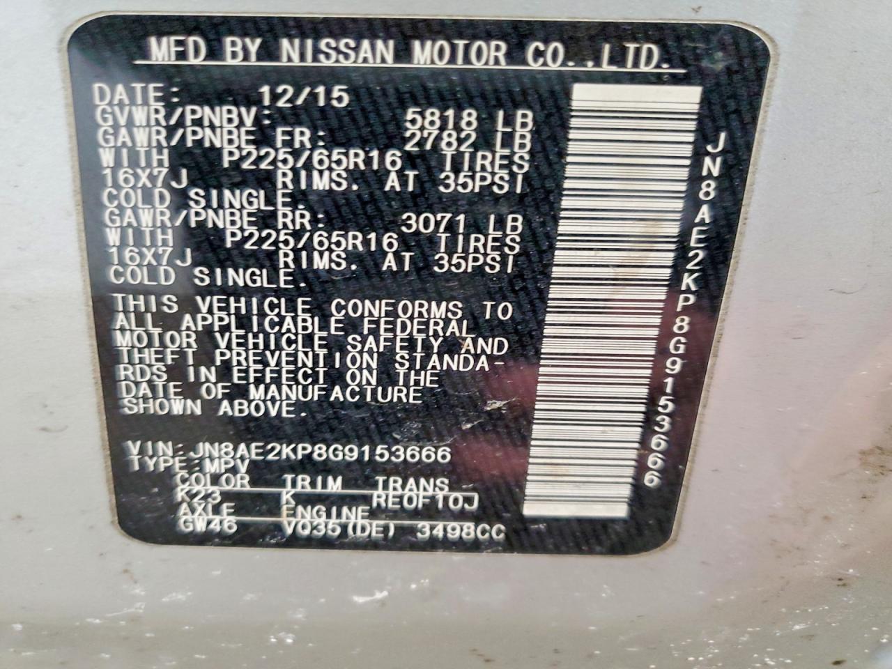 2016 NISSAN QUEST 3.5 SV photo 13