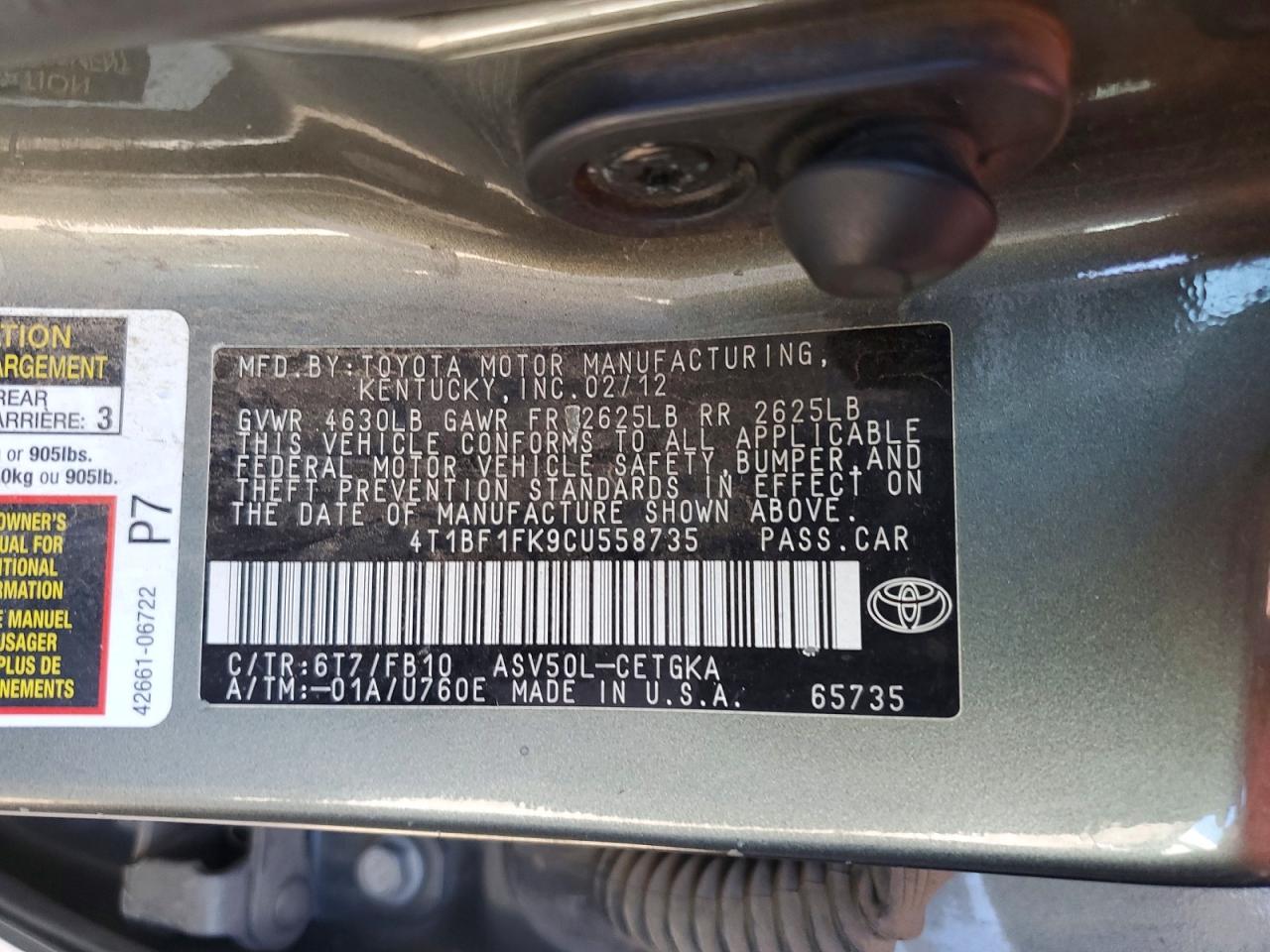 2012 TOYOTA CAMRY XLE photo 34