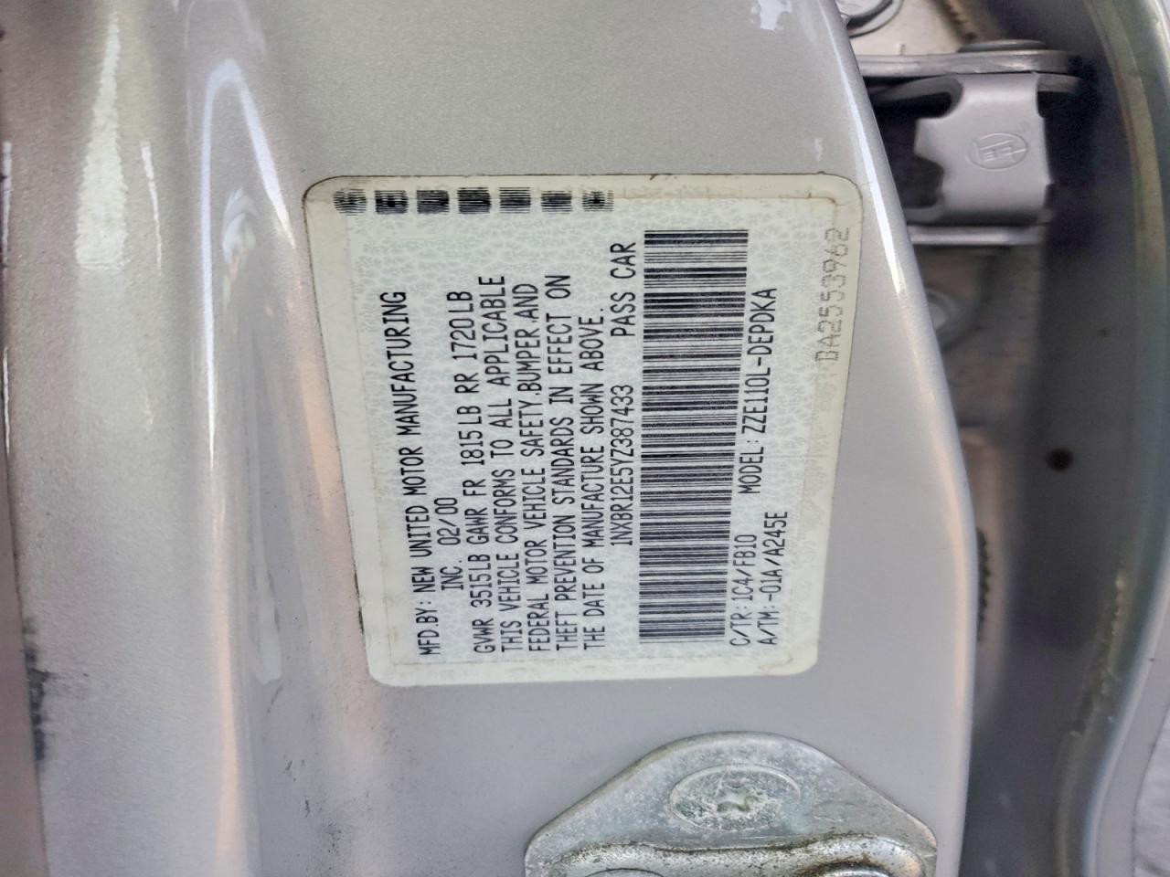 2000 TOYOTA COROLLA VE photo 12