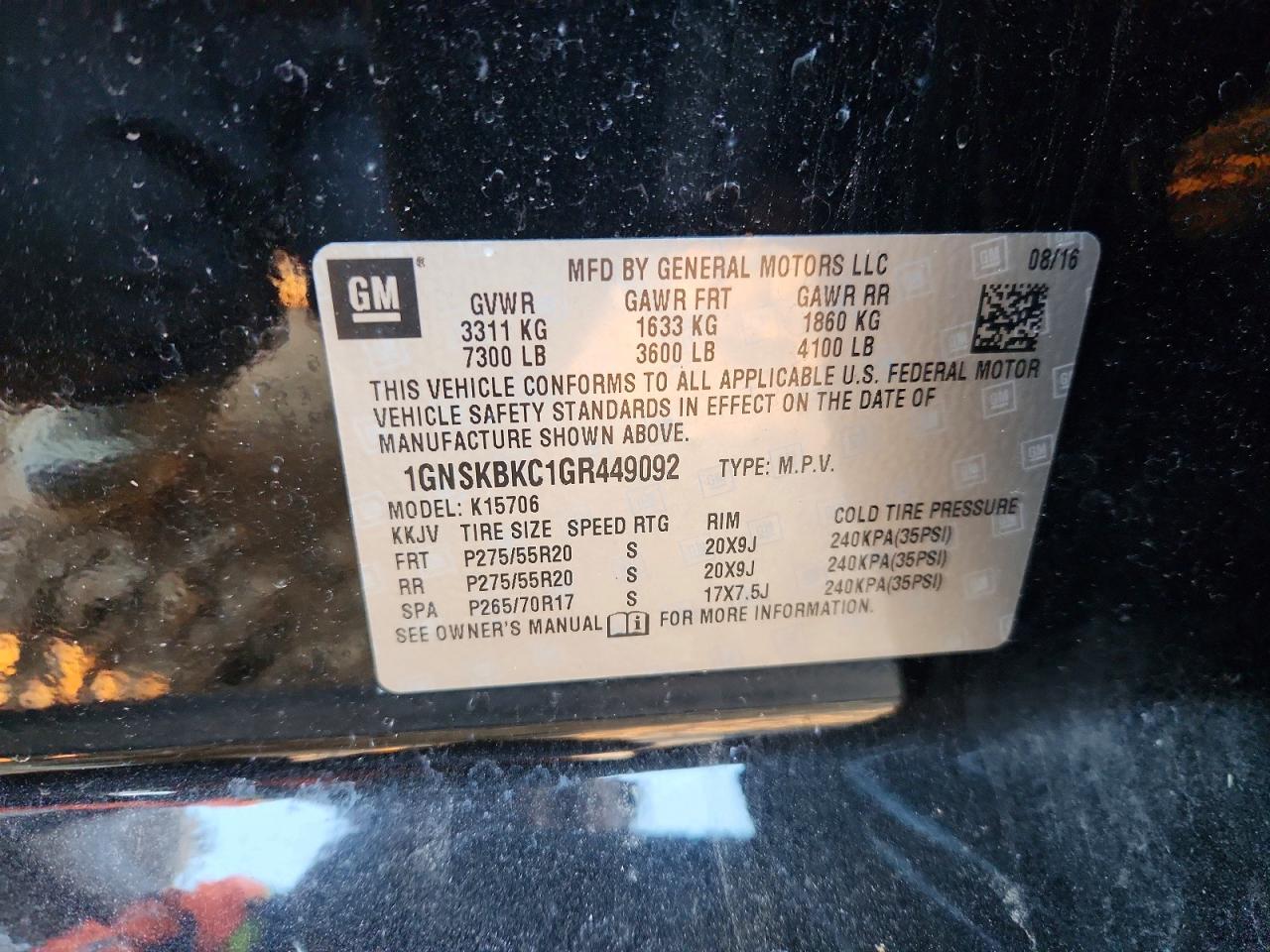 2016 CHEVROLET TAHOE K1500 LT photo 13