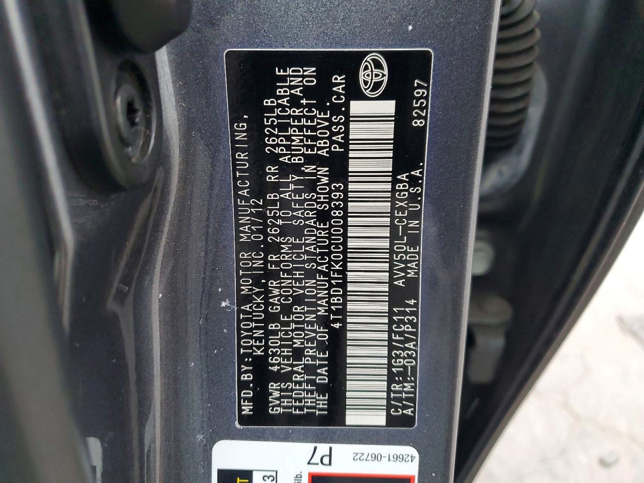 2012 TOYOTA CAMRY HYBRID photo 12