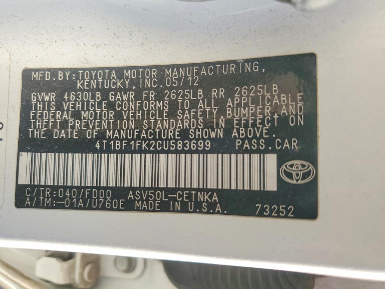 2012 TOYOTA CAMRY LE photo 23