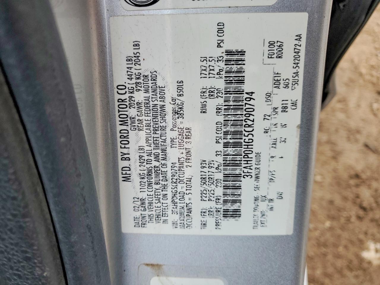 2012 FORD FUSION SE photo 13