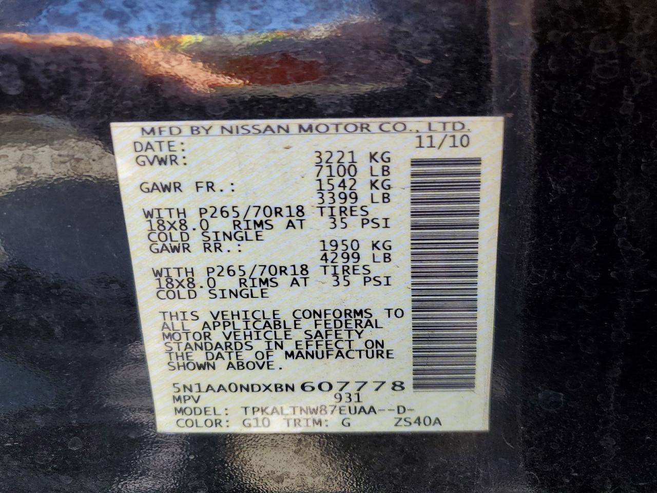 2011 NISSAN ARMADA SV photo 13