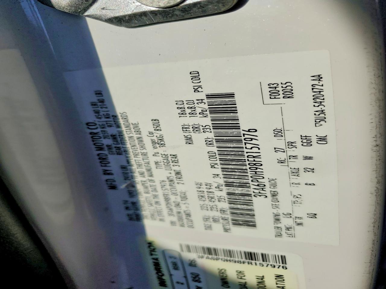 2015 FORD FUSION SE photo 12