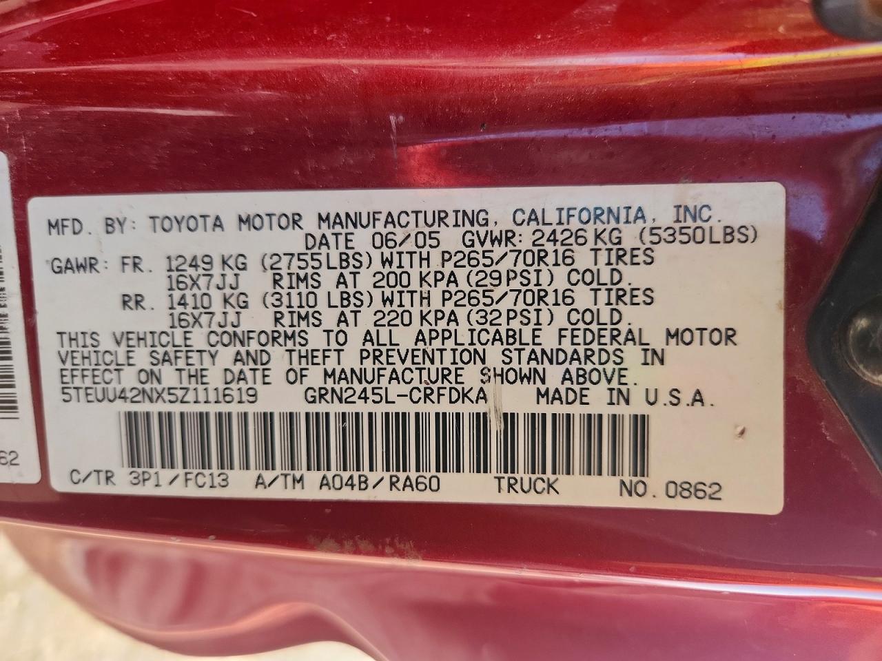 2005 TOYOTA TACOMA V6 photo 12