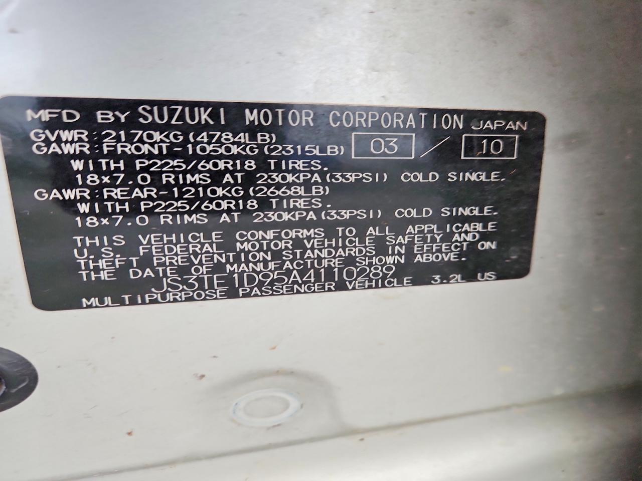 2010 SUZUKI GRAND VITARA JLX photo 13