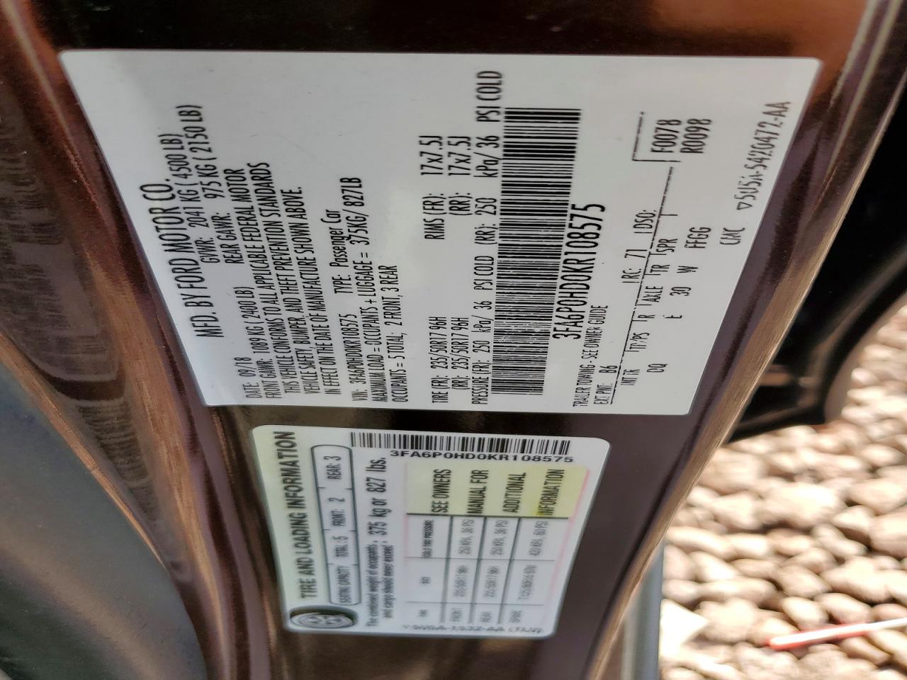 2019 FORD FUSION SE photo 34