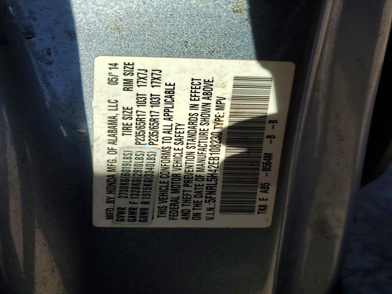 2014 HONDA ODYSSEY EX photo 12