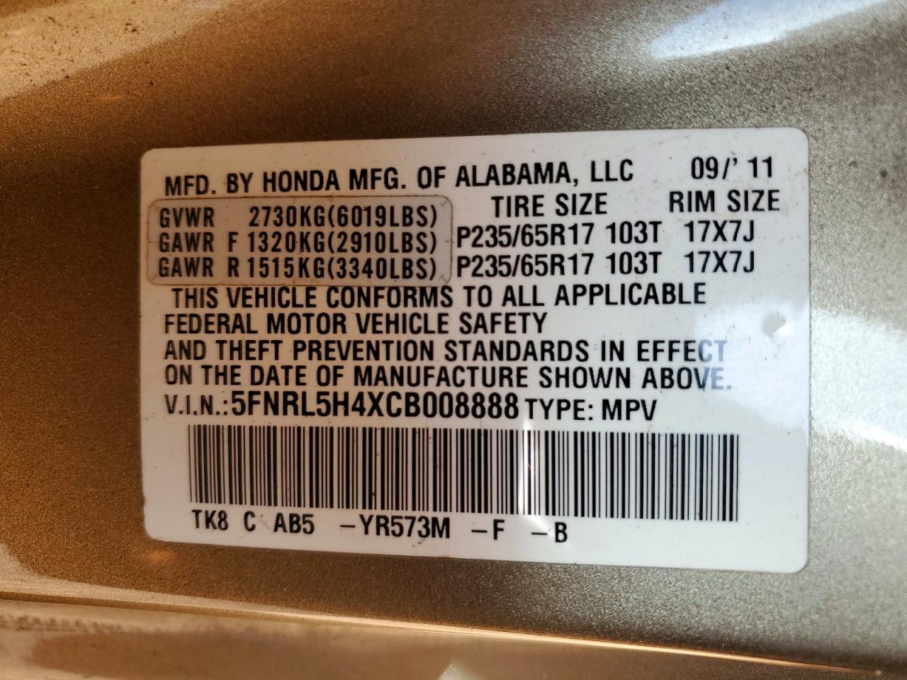 2012 HONDA ODYSSEY EX photo 13
