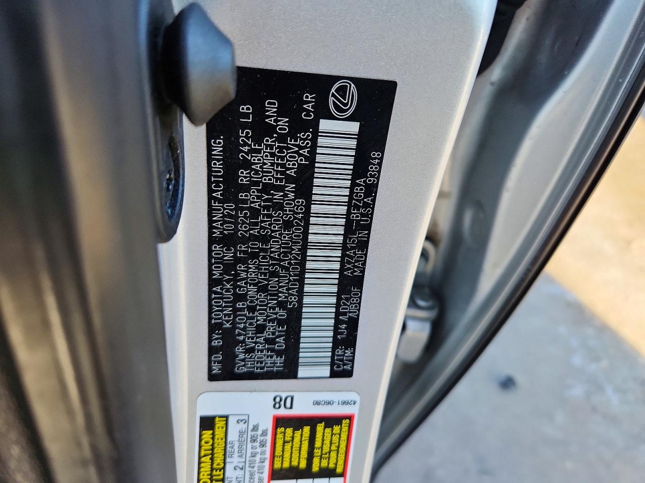 2021 LEXUS ES 250 BASE photo 12