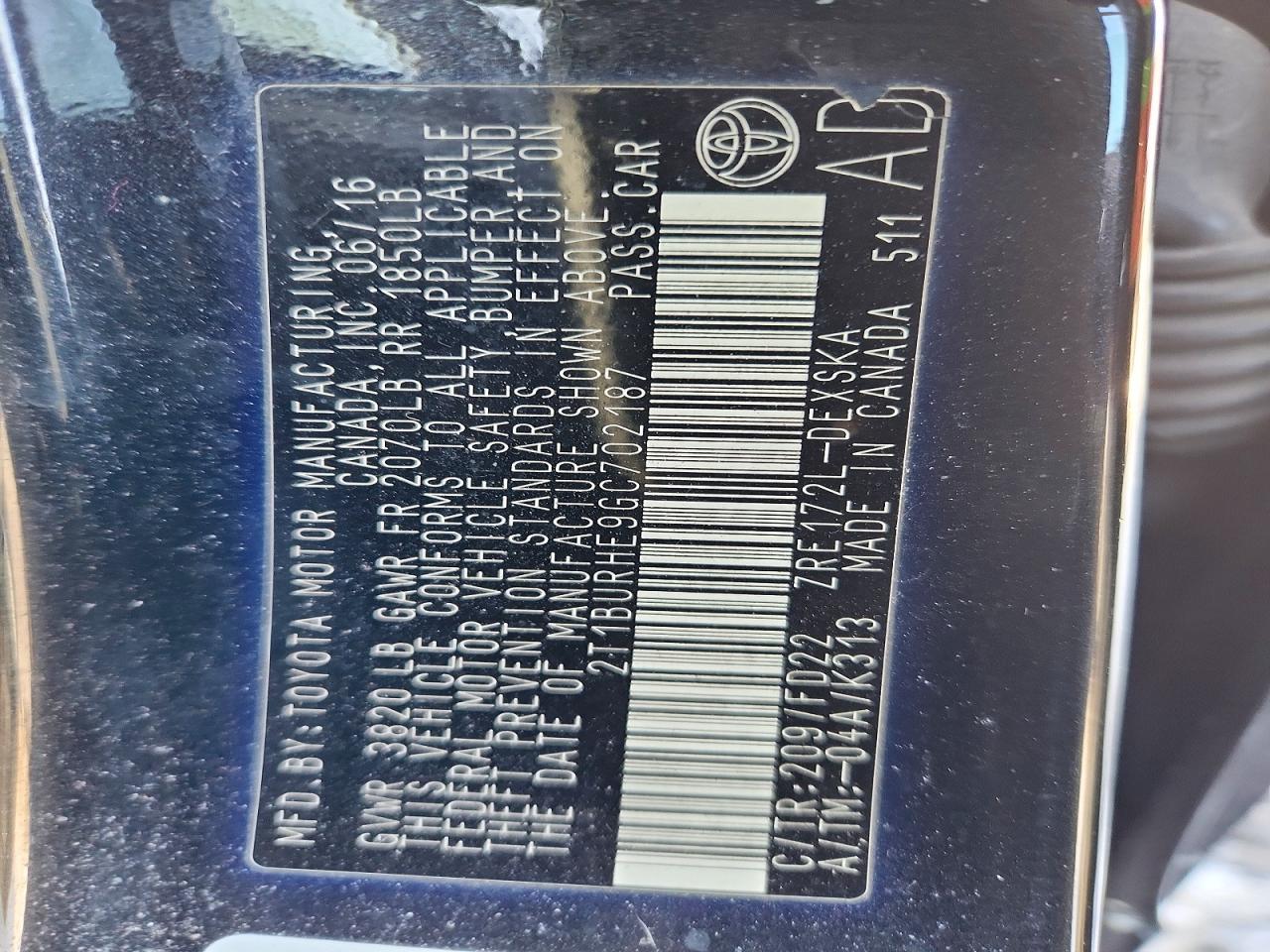 2016 TOYOTA COROLLA L photo 23