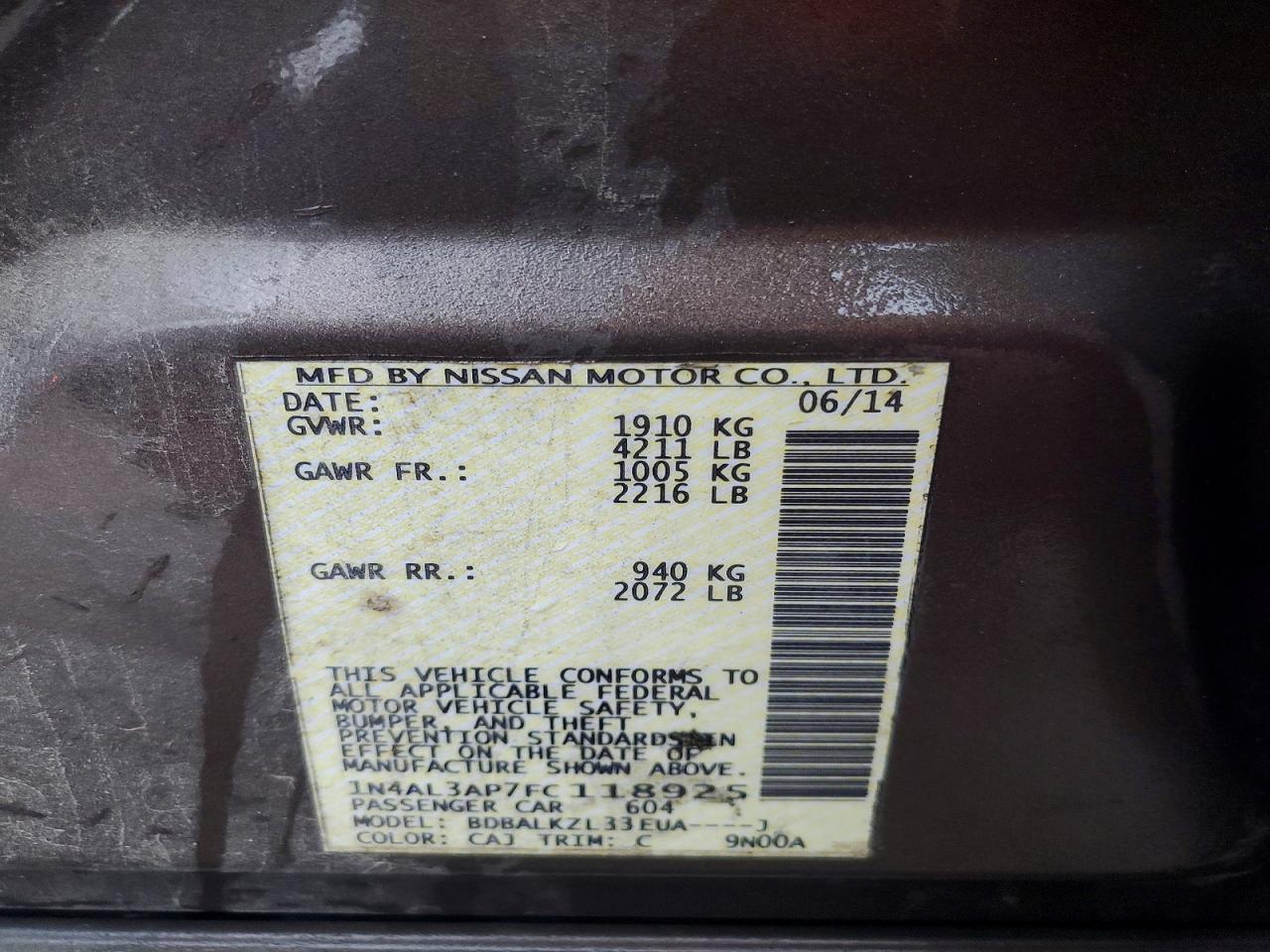 2015 NISSAN ALTIMA 2.5 SV photo 13
