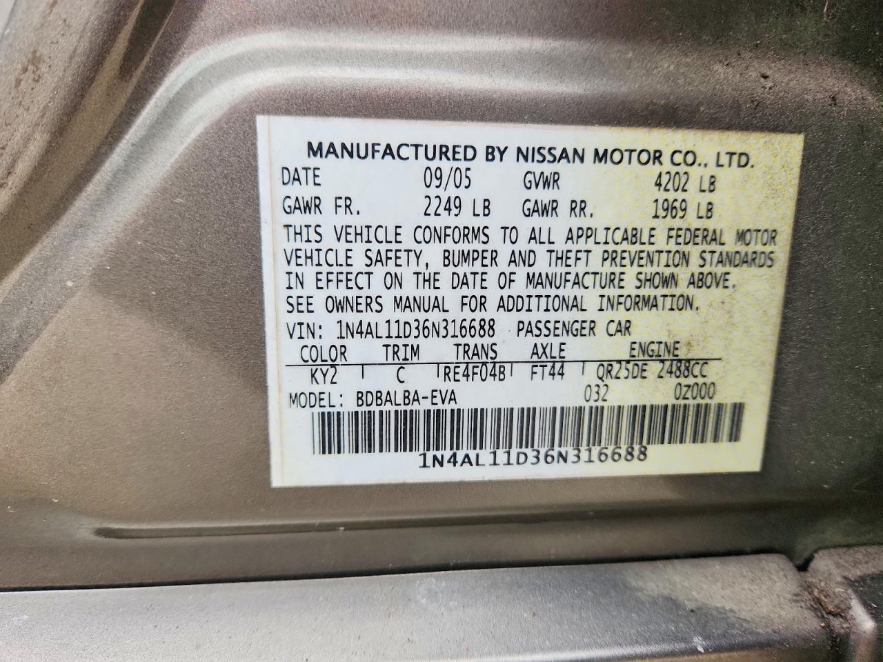 2006 NISSAN ALTIMA S photo 37