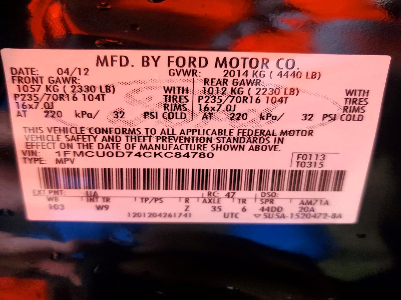 2012 FORD ESCAPE XLT photo 25