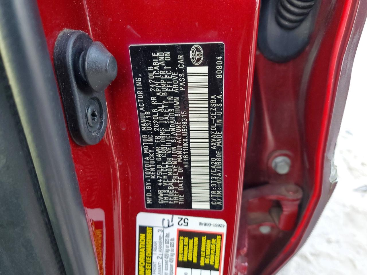 2018 TOYOTA CAMRY L photo 12