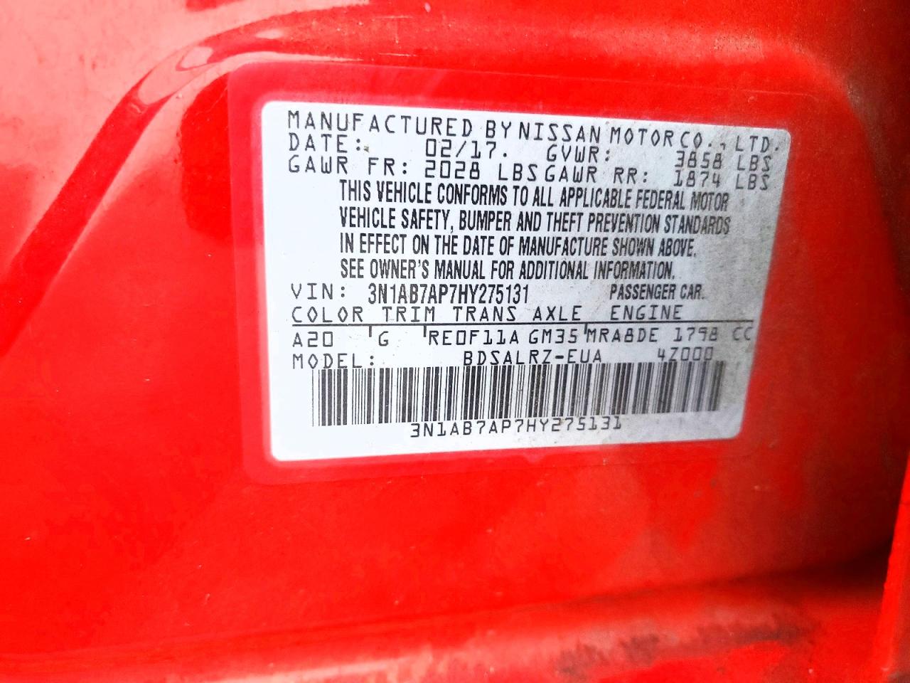 2017 NISSAN SENTRA S photo 37